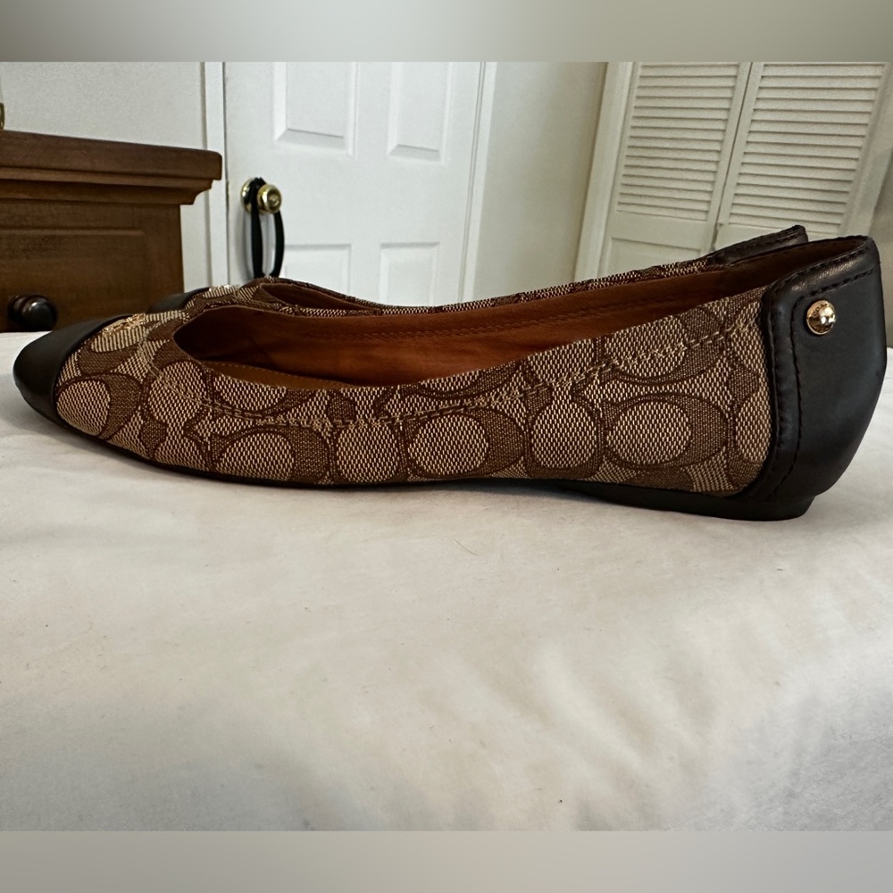 Coach Brown Signature Canvas and Dark Brown Toe Cap Flats - Picture 5 of 8